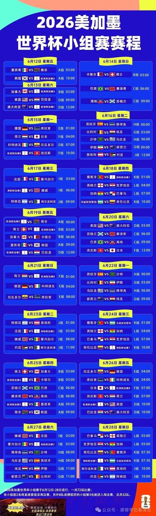 2026世界杯完整赛程一览比赛时间表查询入口